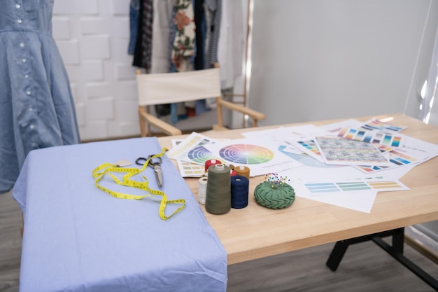 Contact desk with embroidery samples